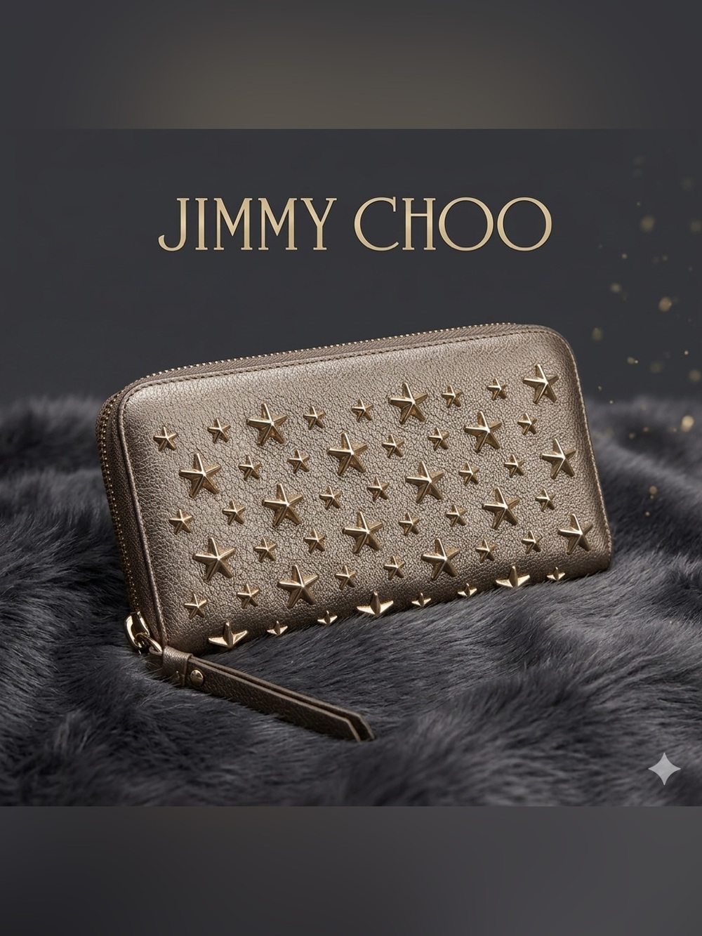 Jimmy Choo Filipa GoldStar Studded Zip-Around Continental Wallet Bronze Leather